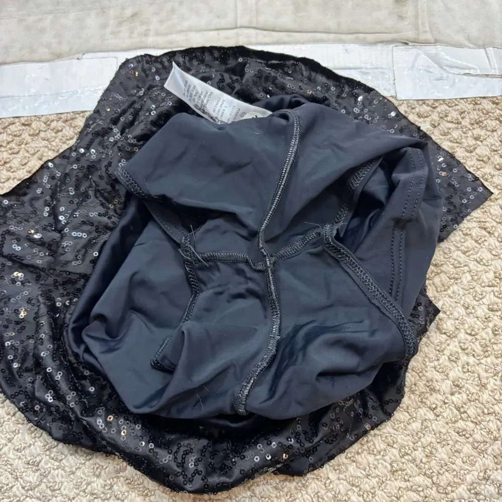 Balera Brand Black Sequin Skater Skirt with Shorts Lining Adult Small‎